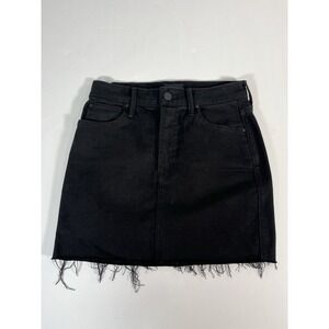 Mother High Waisted Smokin' Double Micro Fray Black Denim Skirt Sz‎ 26